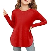 CharmWM Girls Long Sleeve Shirts Kids Crewneck Curved Hem Tunic Tops Plain Fall T Shirt