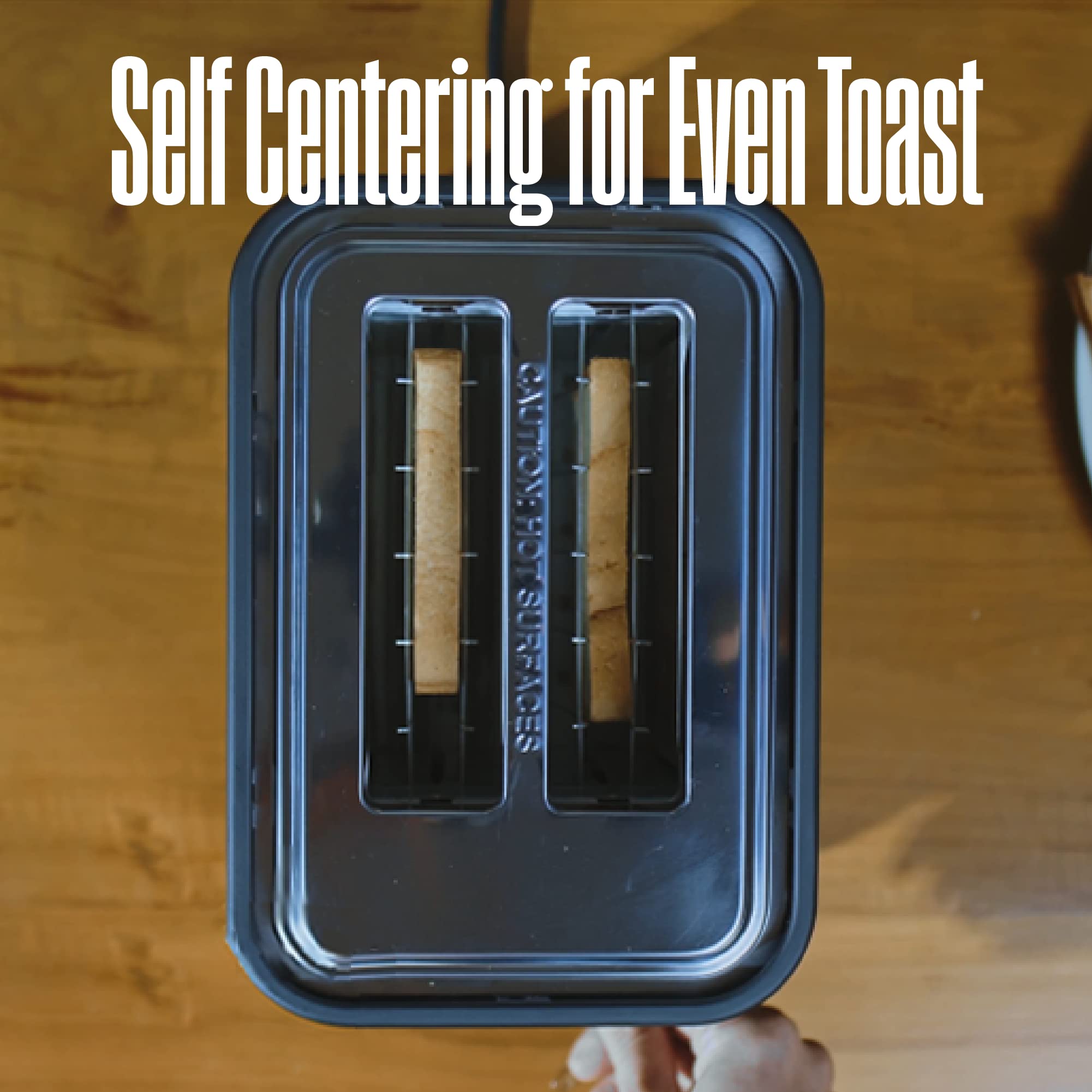 Tostadora de diseño escandinavo Westinghouse con ranuras anchas, bandeja recogemigas extraíble, 6 niveles de dorado y opciones de cancelar/recalentar/descongelar - para pan, bagels y gofres - negro con acabado de madera, 2 rebanadas