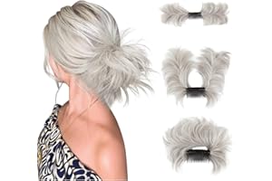 youngways Messy Bun Hair Piece Side Comb Clip in Hair Bun Hairpiece for Women Short Natural Straight Versatile Adjustable Styles Easy Hair pieces (Silver Blonde-S)