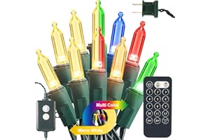 Brizled Color Changing Christmas Lights, 33ft 100 LED Connectable, 12 Modes Warm White & Multicolored Xmas Tree Lights with Remote, Dimmable for Indoor/Outdoor Decor