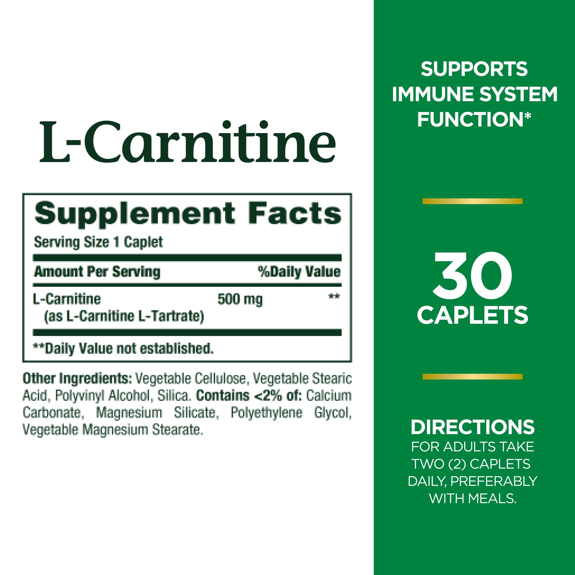 Nature's Bounty L-Carnitine, Supports Heart Health & Fat Metabolism, Amino Acid Supplement, 500 mg, 30 Tablets