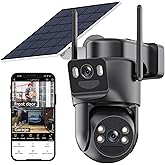Kurain Dual Lens Solar Security Cameras Wireless Outdoor, 5G/2.4G WiFi 6, 360° View Pan/Tilt Home Security Camera with 6MP Color Night Vision, Motion Detection, Human Tracking, Spotlight Siren