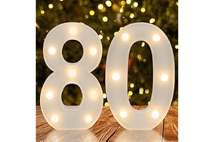 JUICYRAUL Warm White LED Light Up Number 80, 80th Birthday Decor for Her Him,Table Centerpieces & Backdrop Wall Décor,Lighted Marquee Sign for 80th Wedding Anniversary Décor