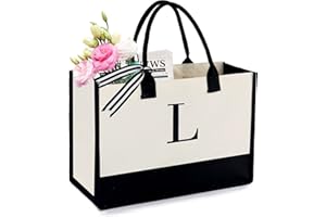 BeeGreen Birthday Gifts For Women 13oz Canvas Tote Bag with Pocket Initial Gifts For Sister Mom Friends Teacher
