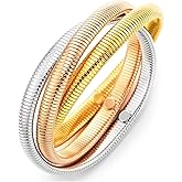 COOLSTEELANDBEYOND Tri-Color Coil Bangle Bracelet for Women Silver Gold Rose Gold Flexible Snake Wrap Cuff Retro Jewelry