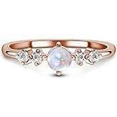 Moon Magic - Authentic Rainbow Moonstone Ring/Real 925 Sterling Silver - 18k Rose Yellow Gold June Birthstone Rings for Women/Genuine Gemstones