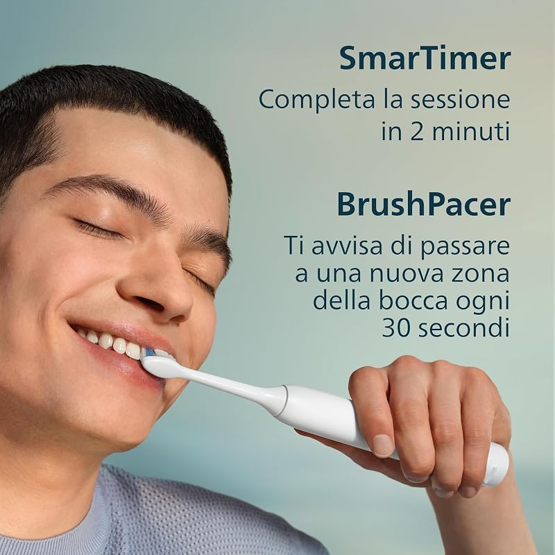 Sonicare Serie 3100 - Spazzolino elettrico sonico, Sensore di pressione, 3 intensità, EasyStart, SmarTimer, autonomia 14 giorni, custodia, bianco, confezione da 2, HX4072/41, [Nuovo]