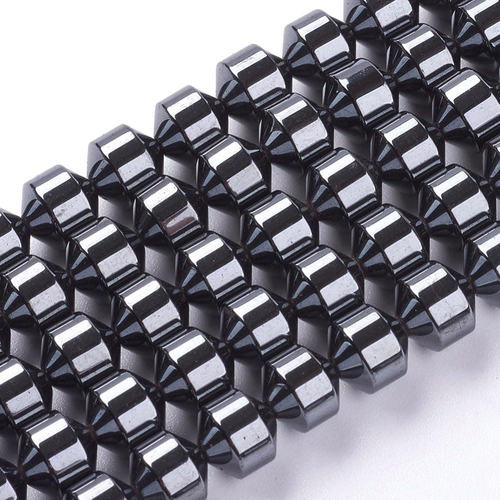 Perlin 60 x Hematite Beads 6 mm Black Beads for Bracelets Flat Round Magnetic Hematite Gemstones 38 cm 1 Strand Heishi Beads