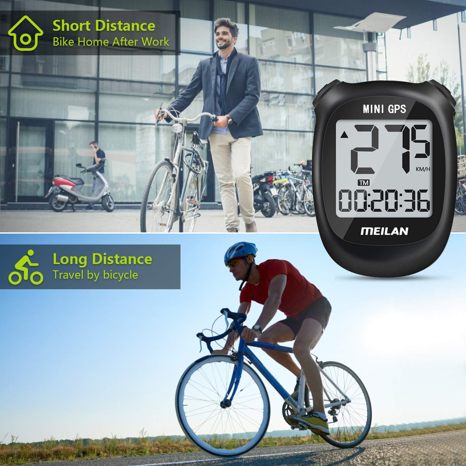 MEILAN M3 Mini GPS Bike Computer, Wireless Bike Odometer and Speedometer Bicycle Computer Waterproof Cycling Computer with LCD Backlight Display (White and Black)