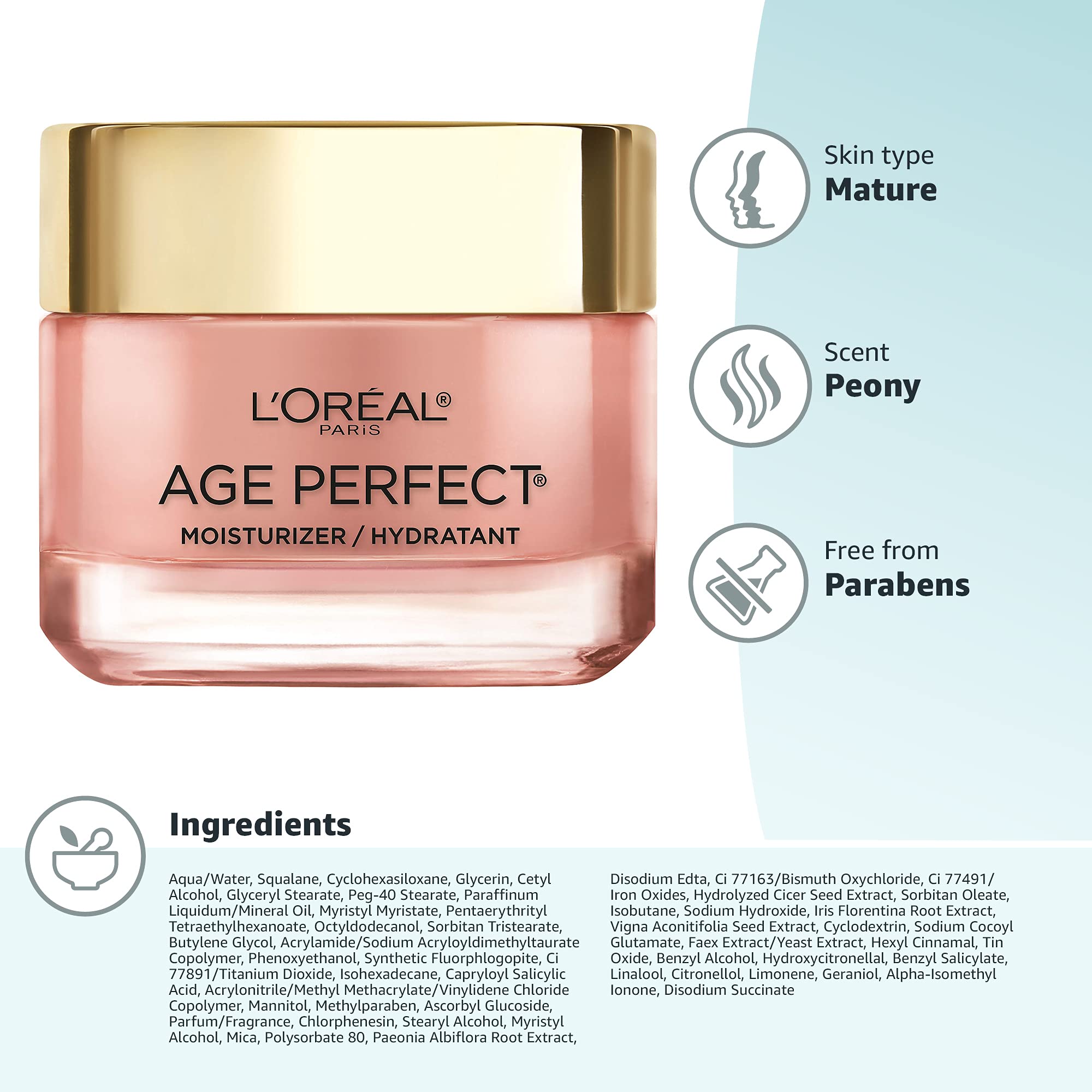 L'Oreal Paris Skincare Age Perfect Rosy Tone Face Moisturizer with LHA and Imperial Peony, Anti-Aging Day Cream for Face, Non-greasy, 2.55 oz, Packaging May Vary