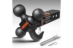 ORCISH 360° Swivel Trailer Hitch, Tri-Ball Mount with Pin & Heavy Duty Hook, Matte Black Plated Trailer Ball Size 1-7/8", 2" and 2-5/16", Fit 2 Inch Hitch Receiver, Rotating Ball Hitch, Towing Hitch