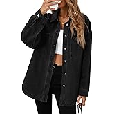 Tankaneo Womens Oversized Denim Shirt Jacket Button Down Long Sleeve Fall Casual Jean Shackets