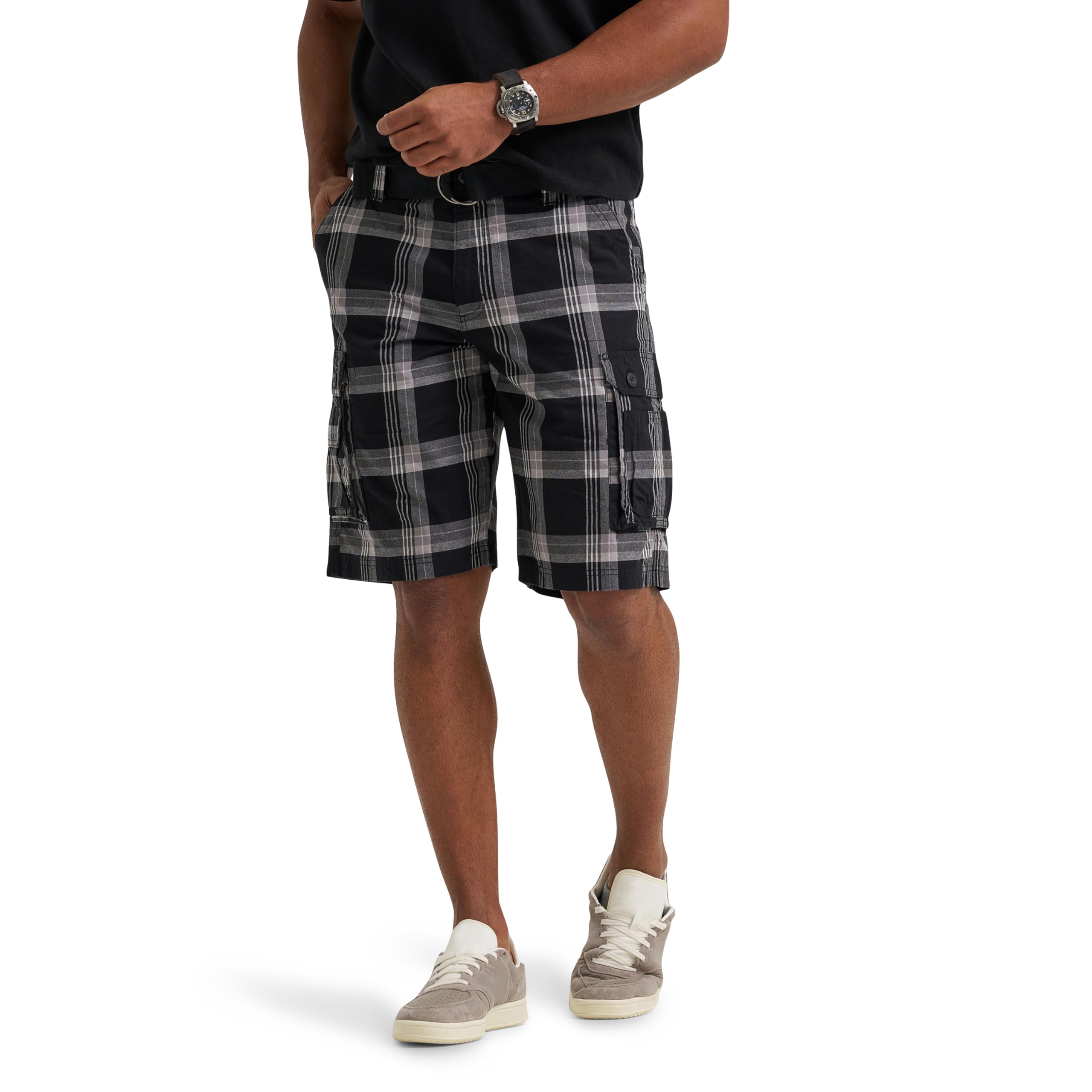 Lee Men's Dungarees New Belted Wyoming Cargo Short, HD Lee Gray Plaid, 30 Image