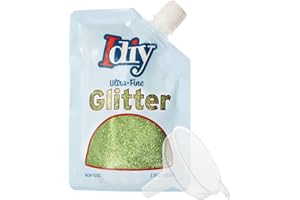 SCS DIRECT iDIY Ultra Fine Glitter Chartreuse Green (100g, 3.5 oz)-Extra Fine Glitter with Easy-Pour Spout Bag & Funnel for Resin, Slime, Tumblers, Ornaments, Holiday Arts & Craft, DIY Decorations, Gifts & Cards