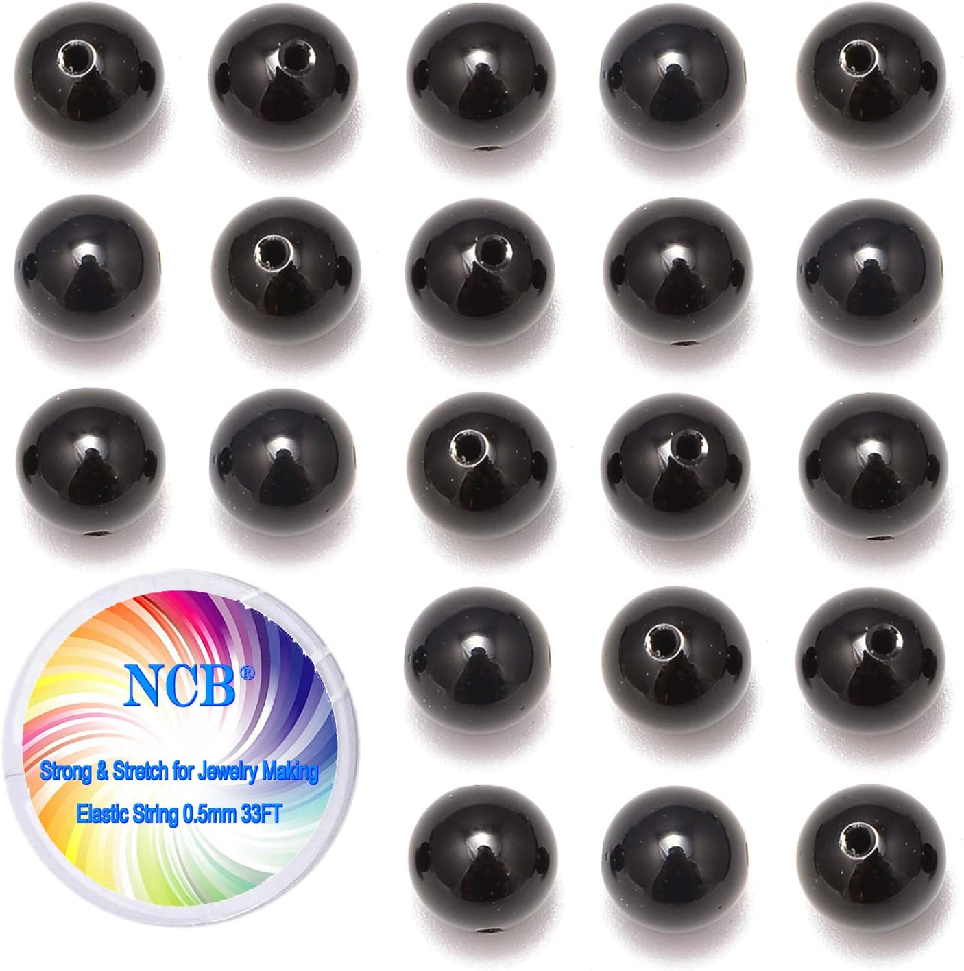 NCB 200PCS 8mm Natura Black Onyx Agate Gemstone Round Spacer Loose Beads for Jewelry Making with Crystal Stretch Cord (Black Onyx Agate, 8mm 200Beads)