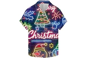 CTREELA Xmas Graphic Shirts for Men Novelty 3D Christmas Tree Santa Hawaiian Shirts Button Down Short Sleeve Bowling Shirts