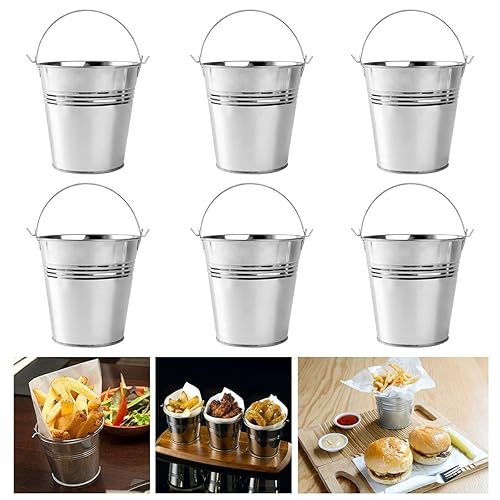 Galvanised Steel Serving Buckets 10cm Set of 4 Mini Bucket, Metal