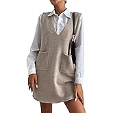 SEMATOMALA Women's Long Sweater Vest Overall Dress Oversized V Neck Sleeveless Spring Knit Shirt Short Dress