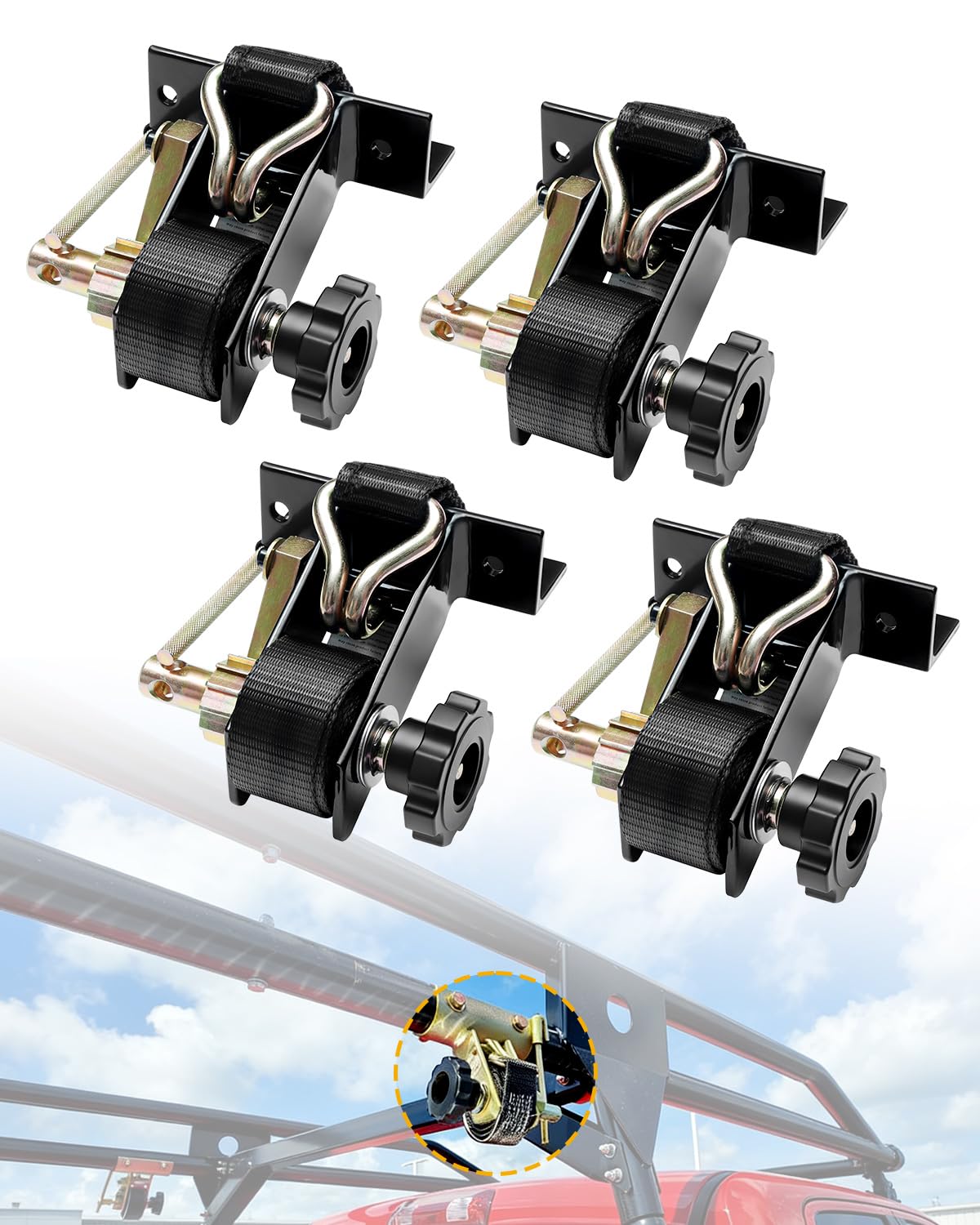 VEVOR Ladder Rack Ratchet Straps – 1.5" X 7.4 Ft, 500 Lb Load, Square Tube Mount (4-Pack)