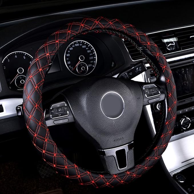 Odorless Quilted Stitching Pattern Leather Car Steering Wheel Cover
