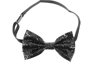 POPETPOP Adjustable Black Glitter PU Bow Tie for Men Classic Color Necktie for Stage Performance and Formal