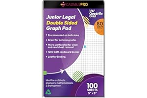 CADMUSPRO Graph Paper Pad 5x8 Inches, 1/4 Inch Quad Ruled 4x4 Grid, 80 GSM Thick Writing Pad, 50 Sheets Graph Notebook for Math, Engineering, Drafting, Architecture, Sketching, School & Office Supplies