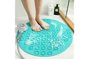 LEZUAN Shower Mat, Round Shower Stall Mat, PVC Bathtub Mat, Non Slip Bath Mat with Suction Cups and Drain Holes, Machine Washable for Bathroom Bathtub Swimming Pool(21.65in,Green)