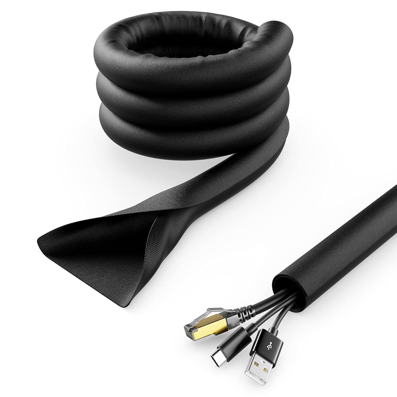 deleyCON Cable Conduit Self-Closing Cable Management Cable Channel Cable Protection Robust Nylon Cable Sheath Home Office Desk Black, 1.5 meters (4.92 ft.) (MK4761)