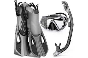 WONDSY Mask Fin Snorkel Set, Snorkeling Gear for Adults with Panoramic View Mask, Dry Top Snorkel, Adjustable Swim Fins and Travel Bag, Man Woman Snorkel Gear for Swimming Snorkeling Diving