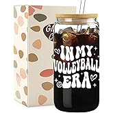 Mikopei Volleyball Gifts for Teen Girls - Cute Glass Cups with Lids and Straws, In My Volleyball Era Accessories Stuff Things Water Bottle for Women Team, Iced Coffee Cup, 16 oz Visit the Store