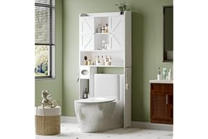 Zvivofla Over The Toilet Storage Cabinet with Metal Frame, Bathroom Organizer with 3 Adjustable Shelves, Paper Holder and Racks, Freestanding Space-Saving Toilet Rack for Bathroom(White)