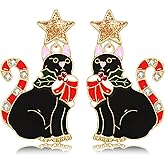 JERTOCLE Christmas Earrings Festive Lights Cat Earrings Santa Hat Ugly Sweater Coated Holiday Cat Drop Dangle Earring Christmas Gifts for Women