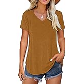 Amoretu Women V Neck T-Shirt Casual Short Sleeve Plain Tee Shirts Blouses