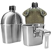 Afranti Stainless Steel Military Canteen 1QT Portable Army Water Bottle with 0.5QT Cup & Sleeves for Hiking Camping Climbing and Most Outdoor Activities