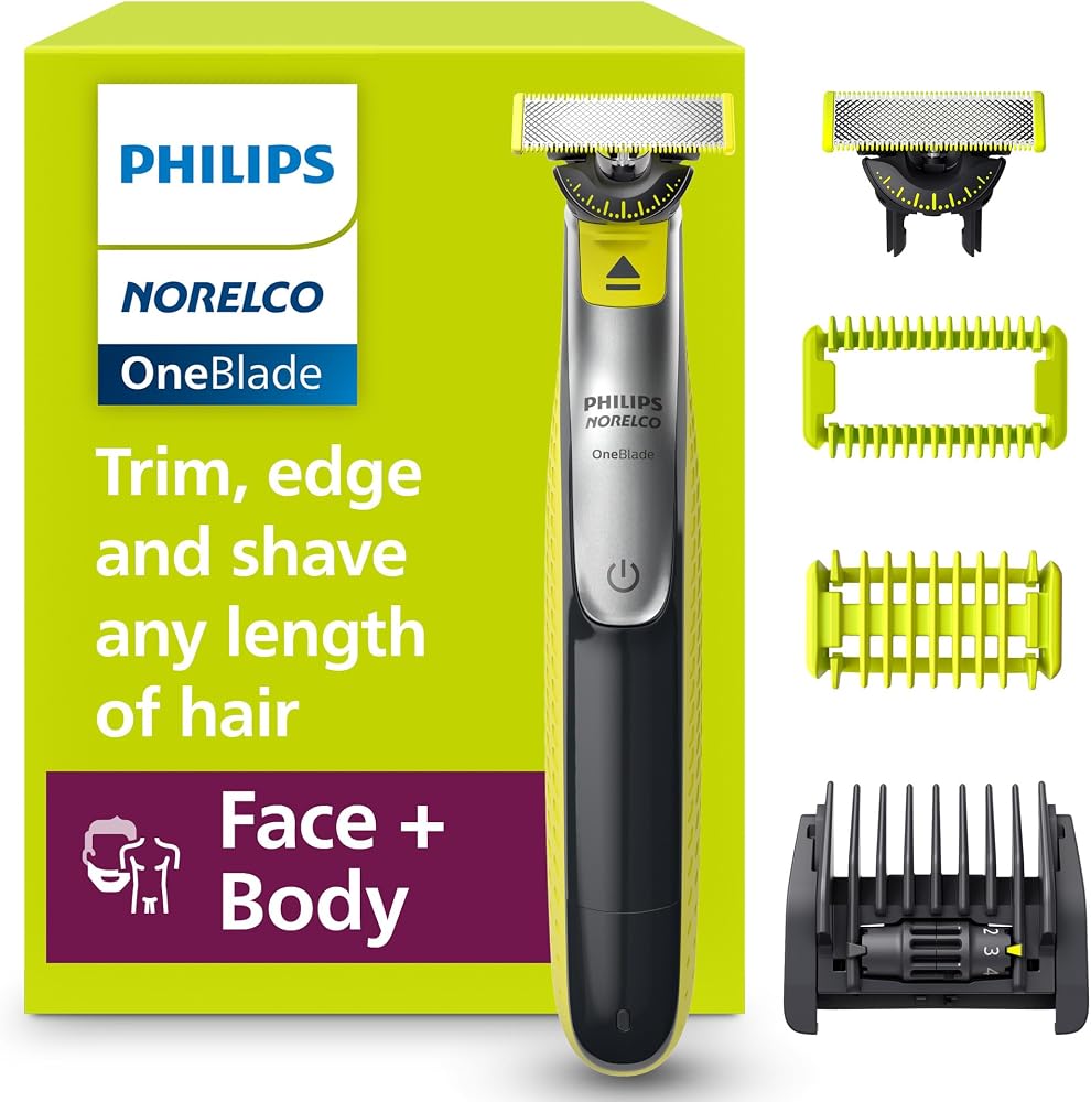 Philips Norelco OneBlade 360 Hybrid Face + Body Trimmer and Shaver | 360 Blade Technology, 100% Showerproof, Stainless Steel