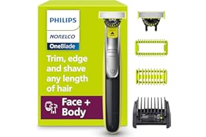 Philips Norelco for Face + Body, Electric Beard Trimmer, Shaver and Groomer, 5in1 Adjustable Comb, 1x Body Kit, Model QP2834/70, Black/Lime Green