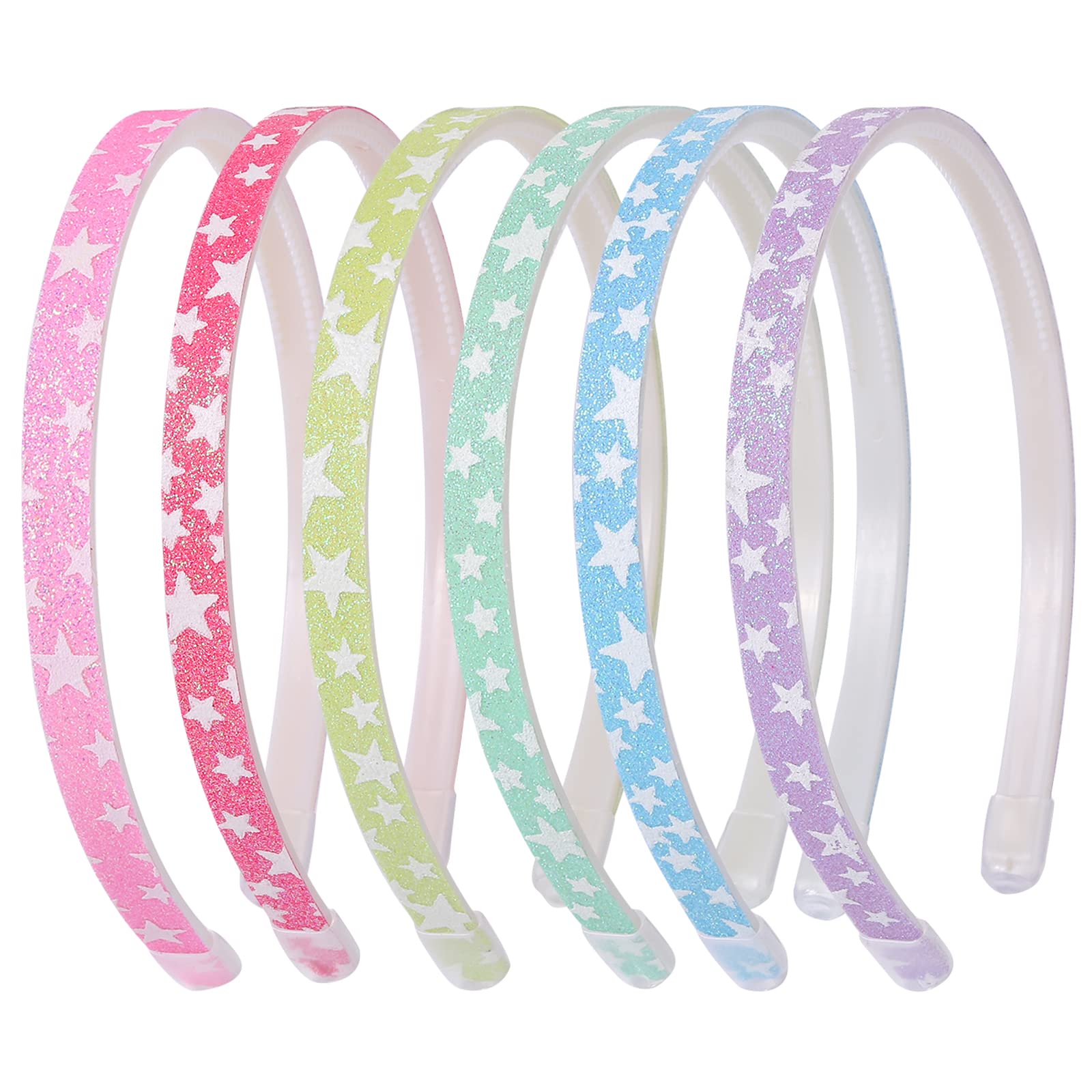 Candygirl Glitter Alice Bands Rainbow Ribbon Covered Star Hairband with Teeth for Women Girls Star Hair Hoops Cute Kids Headbands Luminous Headband(Star)