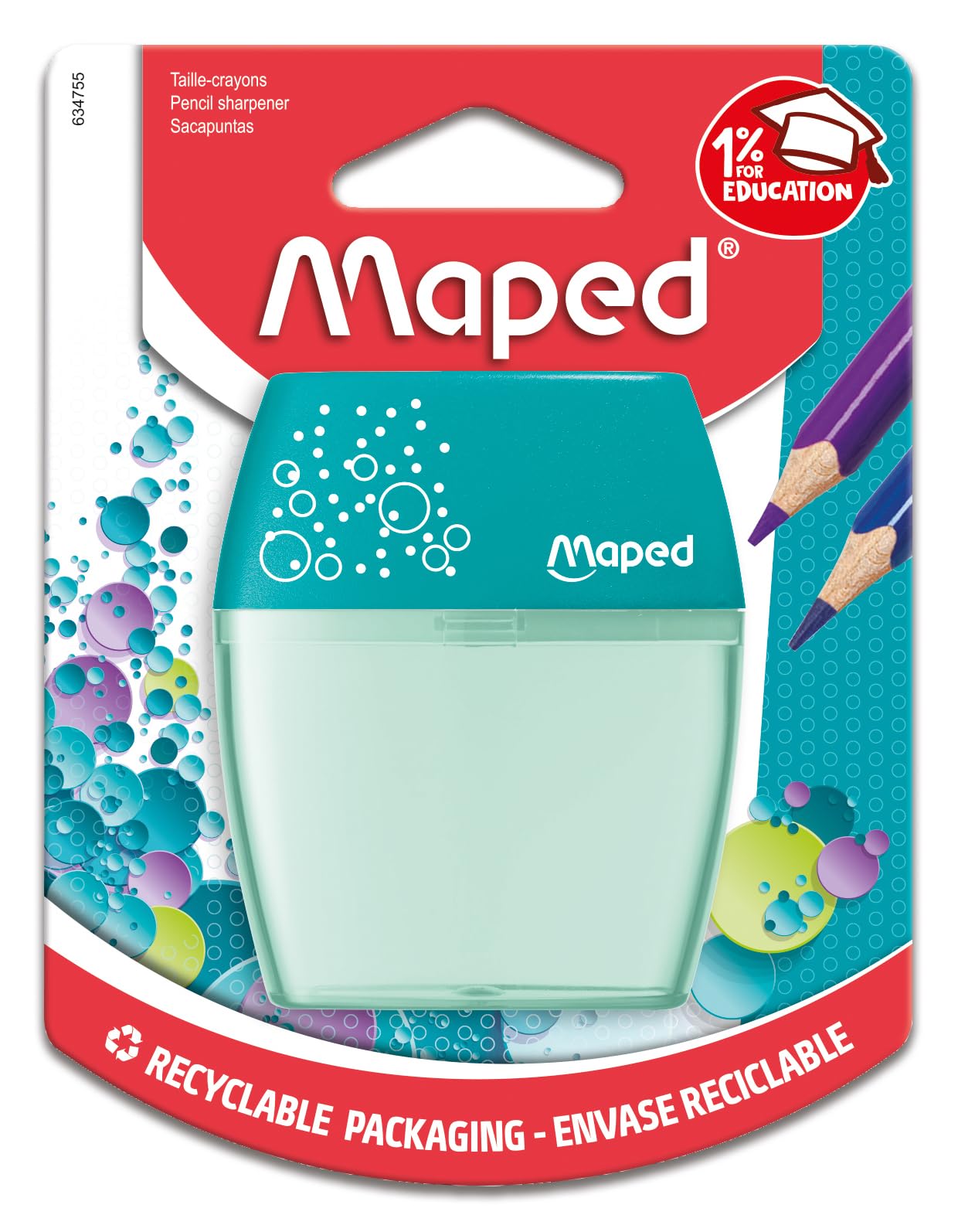 Maped Shaker Manual Pencil Sharpener, Assorted Colours