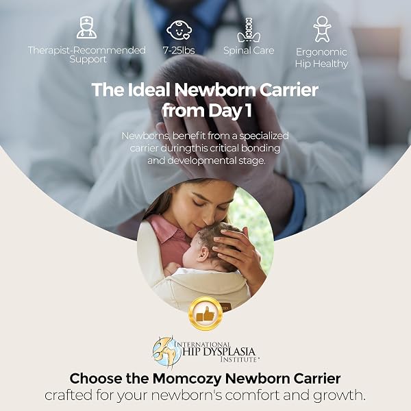 MOMCOZY NEWBORN CARRIER WEESNUG- LIGHTWEIGHT AND COZY COMFORT FOR 7-25 LBS, ERGONOMIC CROSS-BACK SUPPORT, EFFORTLESS TO PUT ON, HANDS-FREE BABY CARRIER WITH LUMBAR SUPPORT, KHAKI