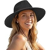 FURTALK Sun Hat Panama Fedora Straw Beach Hat with Wind Lanyard UPF | Packable for Travel, Hidden Hook and Loop Fit, Breathable Sweatband, Ideal for Summer Pool, Hiking &amp; Gardening