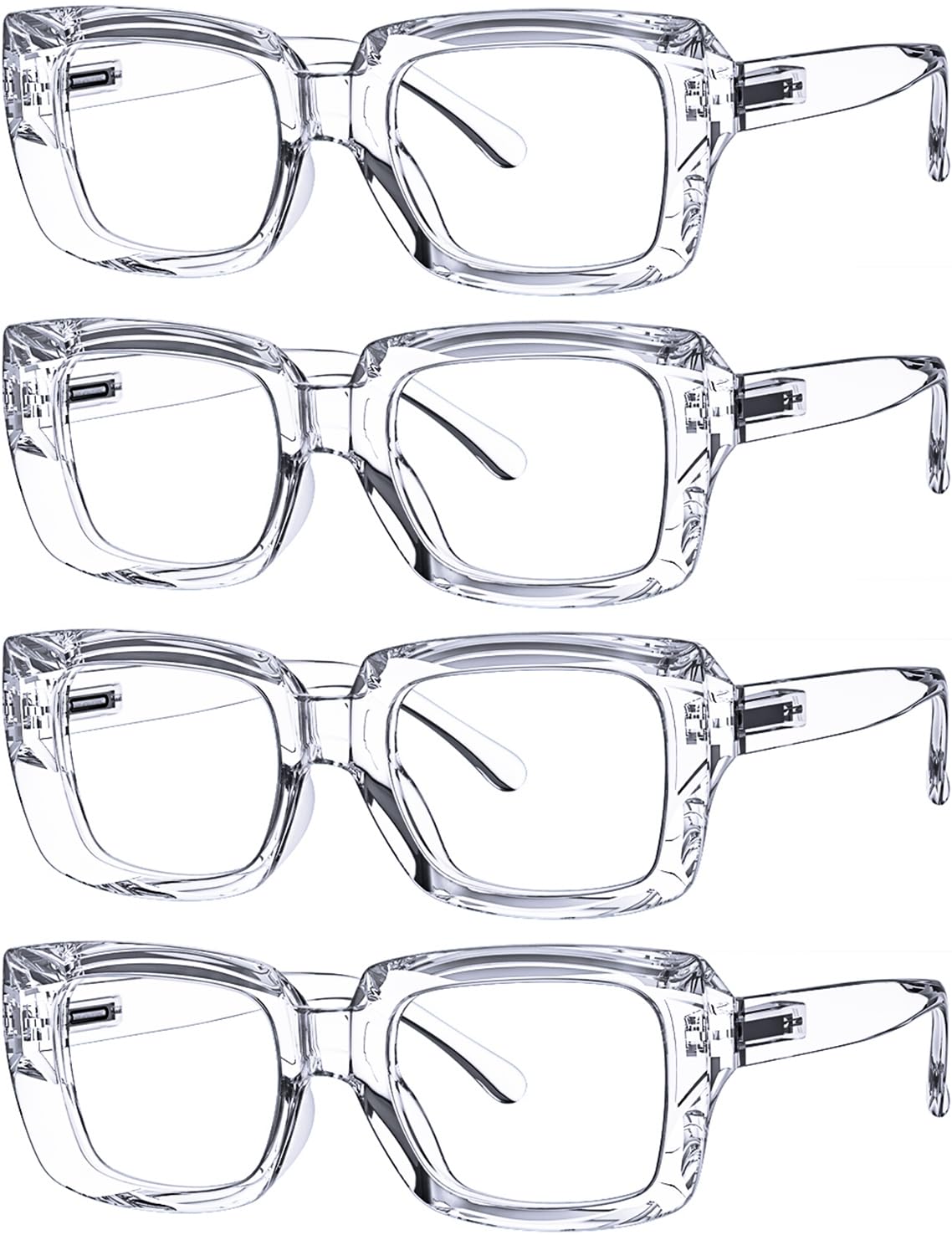 Eyekepper 4 Pack Stylish Reading Glasses Women - Oversized Square Readers Transparent +1.50