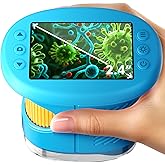 1000X Handheld Microscope for Kids, 4K 2.4" Screen Digital Kids Microscopes with 12 Slides, Portable Edu Toys Gifts for Age 3 4 5 6 7 8 9 10 11 12 Year Old Boys Girls Children Students(Blue)