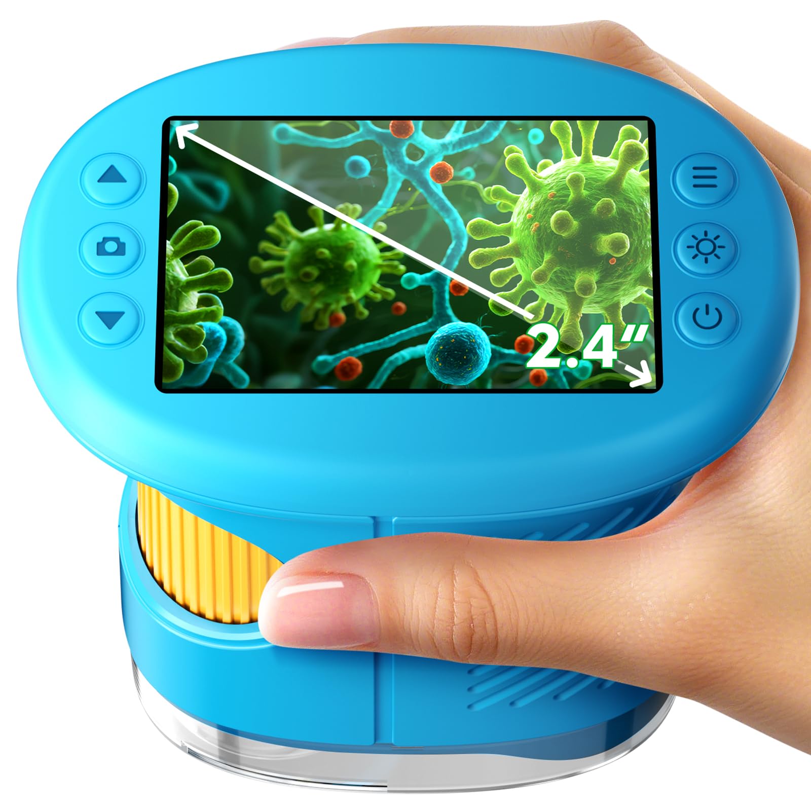 Photo 1 of 1000X Handheld Microscope for Kids, 4K 2.4" Screen Digital Kids Microscopes with 12 Slides, Portable Edu Toys Gifts for Age 3 4 5 6 7 8 9 10 11 12 Year Old Boys Girls Children Students(Blue)
