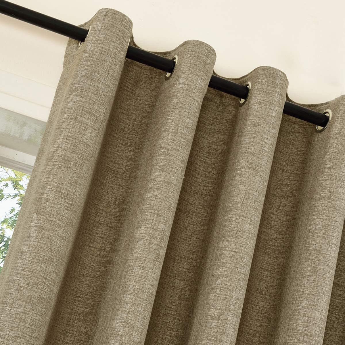 QINUO HOME 46" x 72" Faux Linen Blackout Curtains for Kids Room, Thermal Insulated Room Darkening Eyelets Curtains, Khkai - Image 4