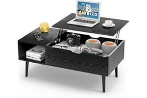 ZIBBIZO Coffee Table, Lift Top Coffee Tables for Living Room, Small Modern Wooden Center Tables with Storage Shelf and Hidden Compartment