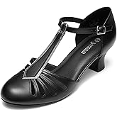 YESSA T-Strap Character Shoes for Women 2" Dance Shoes 1920s Shoes for Ballroom Latin Salsa Swing Folklorico Tango Wedding Flapper Gatsby Shoe