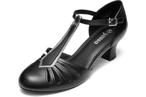 YESSA T-Strap Character Shoes for Women 2" Dance Shoes 1920s Shoes for Ballroom Latin Salsa Swing Folklorico Tango Wedding Flapper Gatsby Shoe