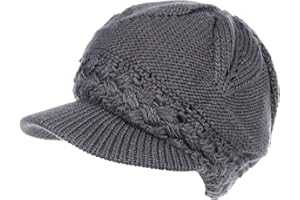 BE YOUR OWN STYLE BYOS Womens Winter Chic Cable Warm Fleece Lined Crochet Knit Hat W/Visor Newsboy Cabbie Cap