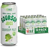Vinut 100% Soursop Juice With Pulp (16.57 fl oz, Pack 12), No Sugar Added, Real Guanabana Soursop Graviola Drink, Fresh, Natural, Not from Concentrate (NFC)
