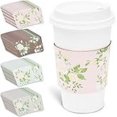 Sparkle and Bash Floral Coffee Sleeves - Disposable Paper Coffee Cup Sleeves for Weddings & Events - 100-Pack 2.5-in Multicolor - For Hot & Cold Drinks